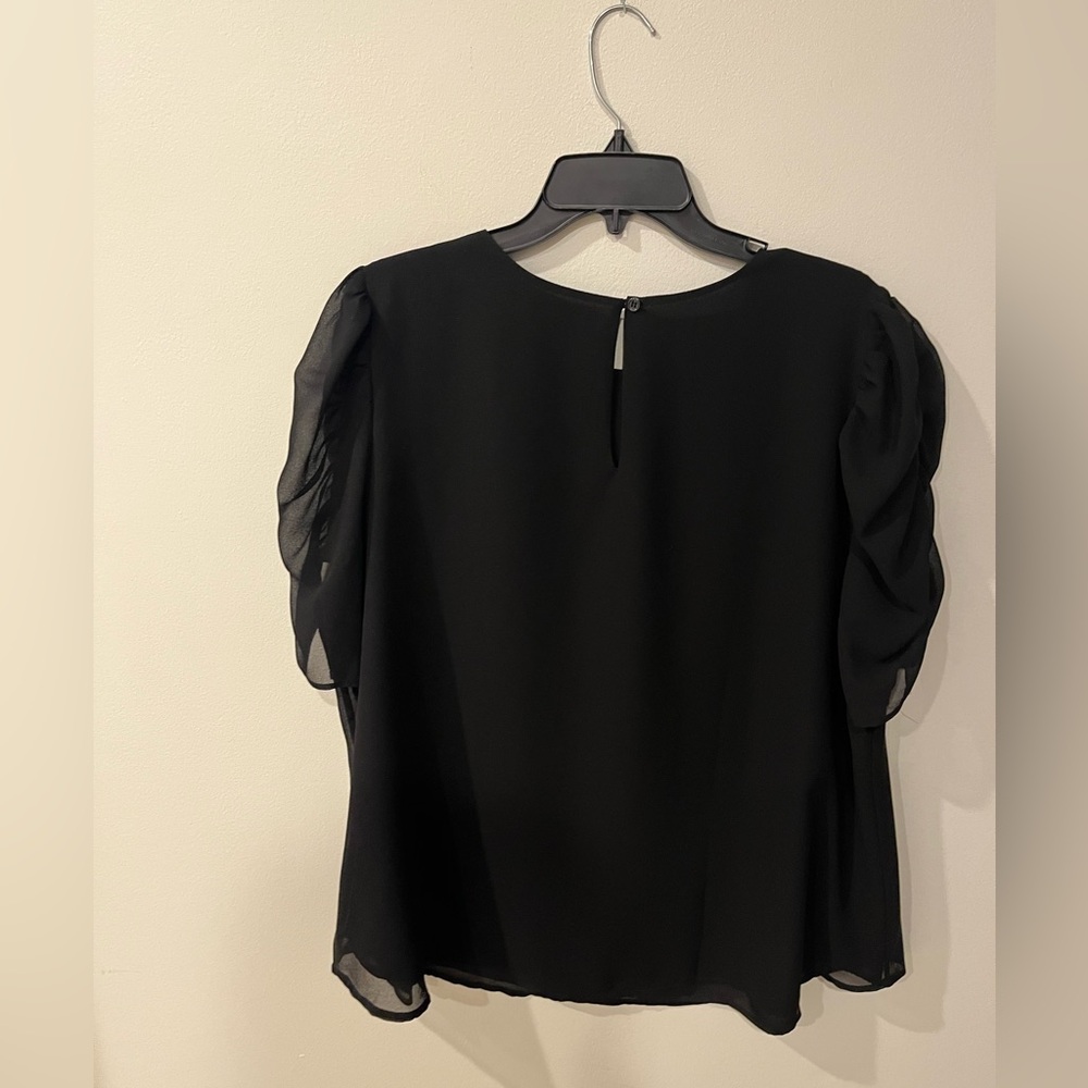 🩷 2 for $15 Pleione Nordstrom Black Sheer Puff-Sleeve Chiffon Blouse - Picture 3 of 8